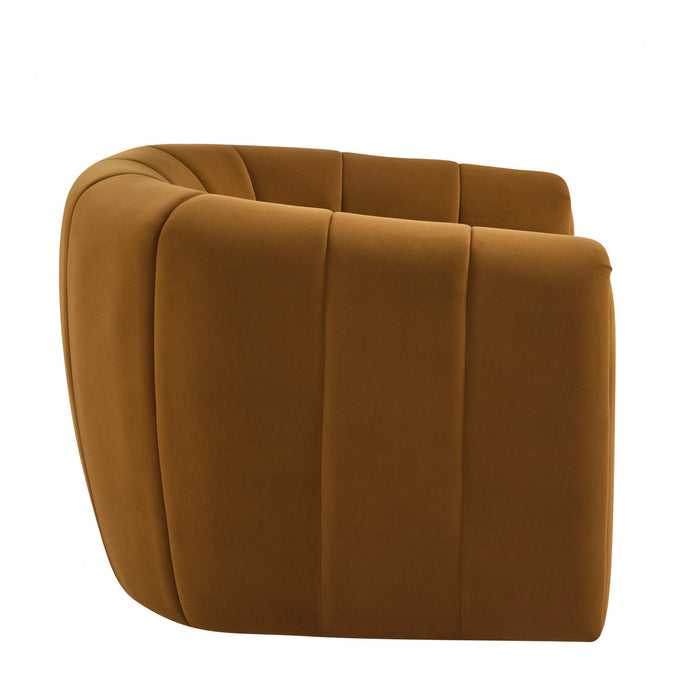 Vela Modern Velvet Swivel Club Chair with Tub Design, Black, Caramel