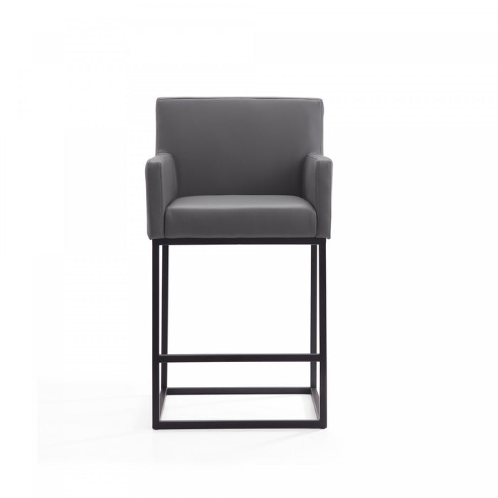 Ambassador Mid-Century Modern Metal Upholstered Counter Stool in Gray - Set of 3 Bar Stool