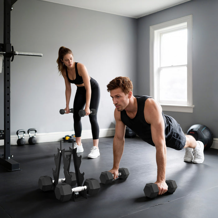 Soozier 60 LBS Dumbbell Set with Rack, Rubber Coated Hex Hand Weights