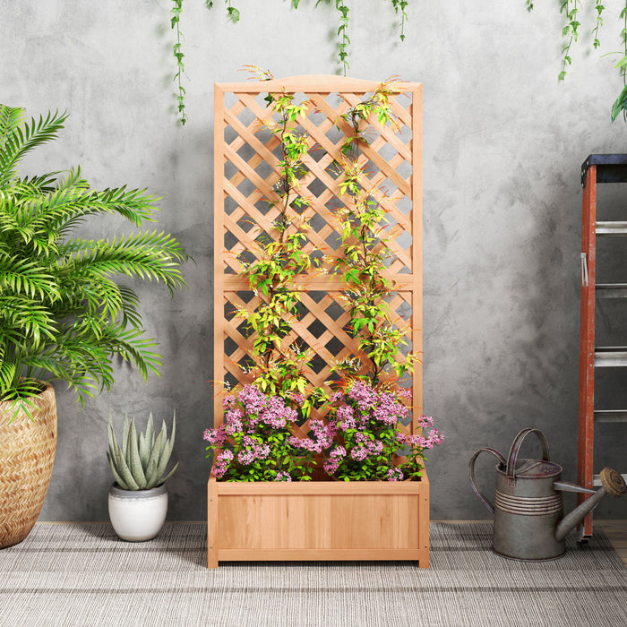 Outsunny Raised Garden Bed Planter with Trellis for Vine Climbing Brown