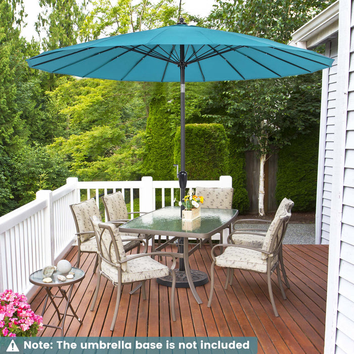 Costway 9 FT Patio Round Market Umbrella with Push Button Tilt, Crank Handle, Vented Top Turquoise