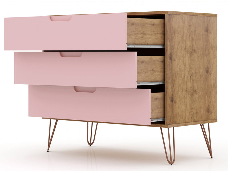 Rockefeller Mid-Century Modern 35\" Dresser in Pink (3-Drawer) - Set of 2