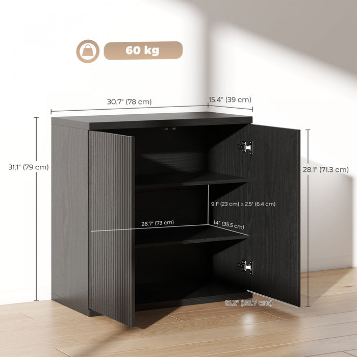 HOMCOM Sideboard Cabinet Set of 2, Fluted Kitchen Cabinet, Black Grey