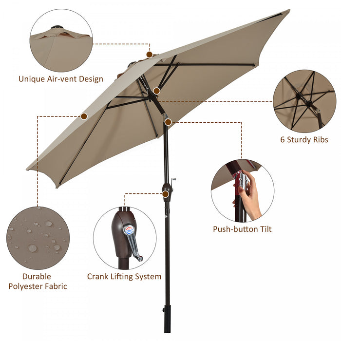 Costway 9Ft Outdoor Market Patio Table Umbrella Push Button Tilt Crank Lift Tan