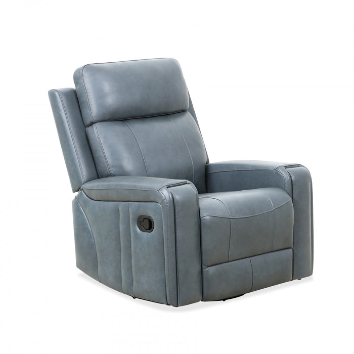 Bellamy 37 in. Leather Match Swivel Glider Recliner - Blue