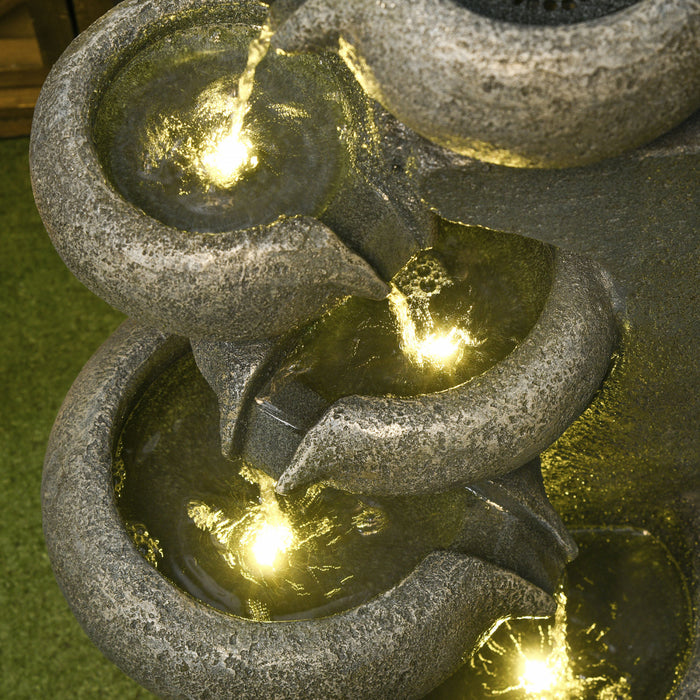 Outsunny 5-tier Bowl Outdoor Fountain W Led Lights Resin Waterfall Fountain