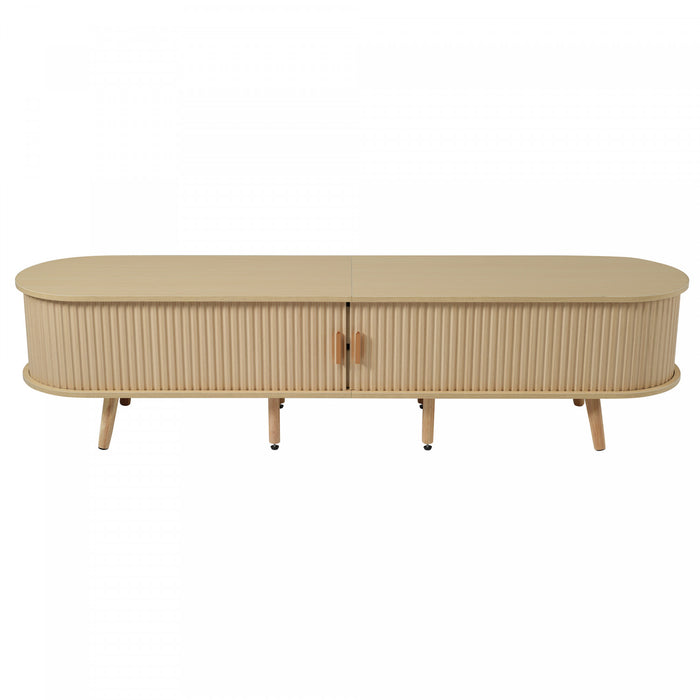 Ethan Oval TV Stand Media Console with Sliding Doors and Drawers,Natural