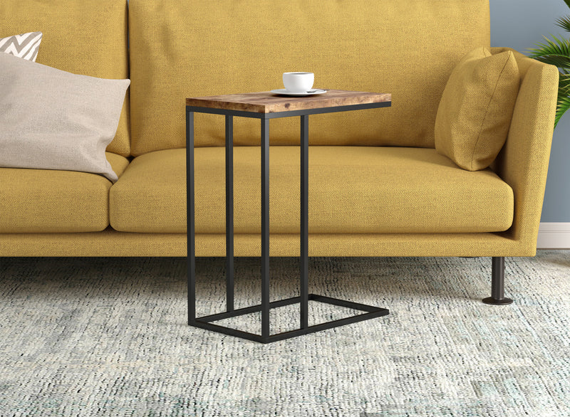 19” C-Shaped End Table With Metal Frame - Brown Reclaimed Wood