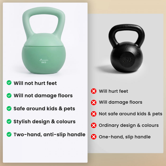 Soozier 18 lb Soft Kettlebell, Sand Filled Weight with Grip Handle, Solid Kettlebell Weight for Full Body Workout and Strength Training, Home Gym Equipment, Green