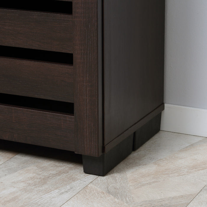 HOMCOM Shoe Storage Cabinet with Slatted Doors for 15 Pairs of Shoes Brown