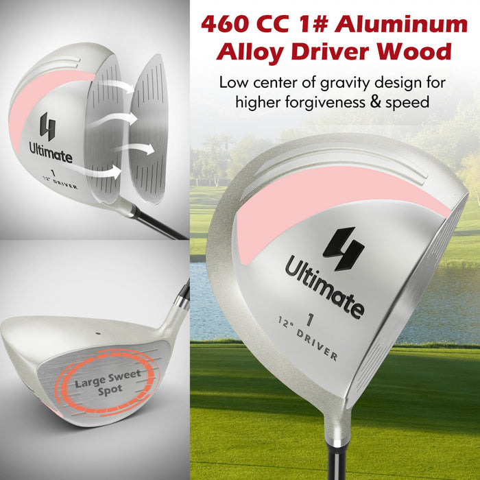 Costway 9 Pcs Women's Complete Golf Club Set Right Handed With 460cc Alloy Driver Irons Pink