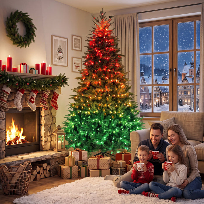 HOMCOM 7.5ft Christmas Tree with Synchronized LED, DIY, Frasier Grande Fir