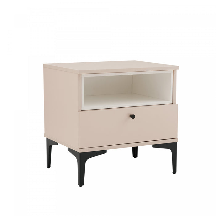 Amara Modern 20\" Nightstand in Pale Rose and White (1-Drawer) - Set of 2