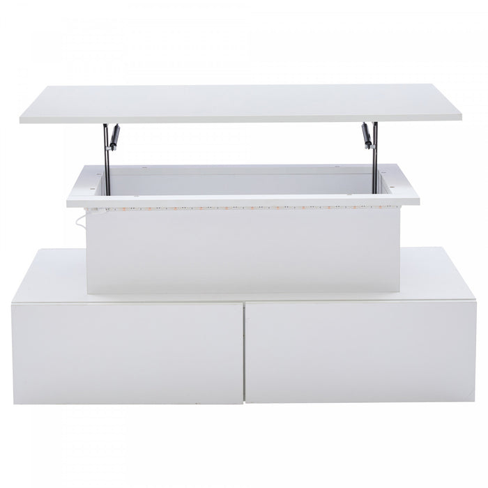 Ethan Lift-Top Coffee Table with LED Lighting and Storage Drawers,White