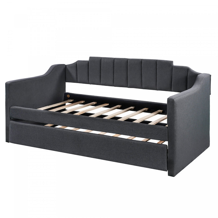 Phyllis Upholstered Daybed With Trundle, Twin Size, Black