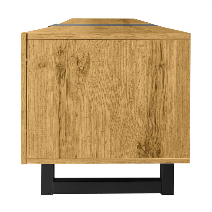 Dominic U-shaped Metal Legs Modern Tv Stand With 3 Doors And 2 Compartments,black/natural Tv Stand