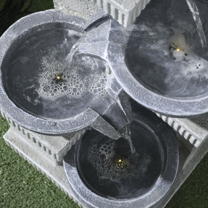 Outsunny Outdoor Jar And Bowls Fountain W/ Led Lights, Resin Water Fountain