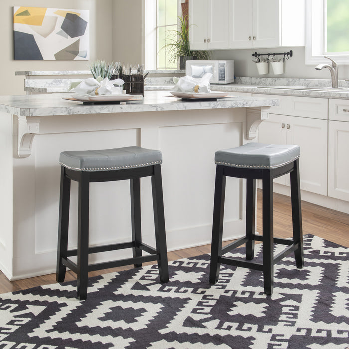 Claridge Faux Leather Backless Counter-Height Stool - Grey