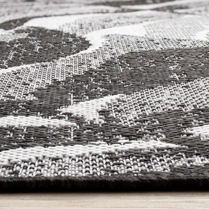 Jackson Grey White Botanical Leaves Rug, 7'10\" x 10'6\" Outdoor Area Rug