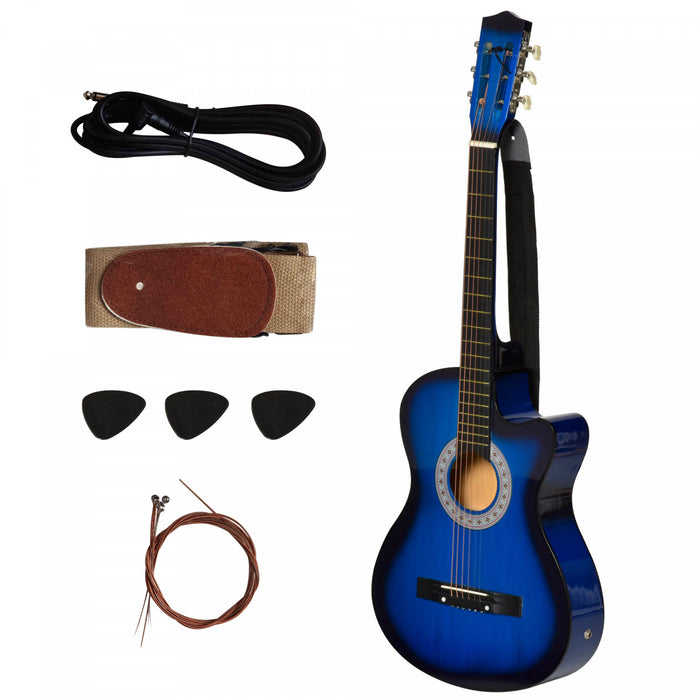 Soozier 38 Inch Full Size Electric Guitar, Classical Acoustic Electric Guitar with Strings, Picks, Shoulder Strap and Case Bag, Gloss Finish, Black and Blue