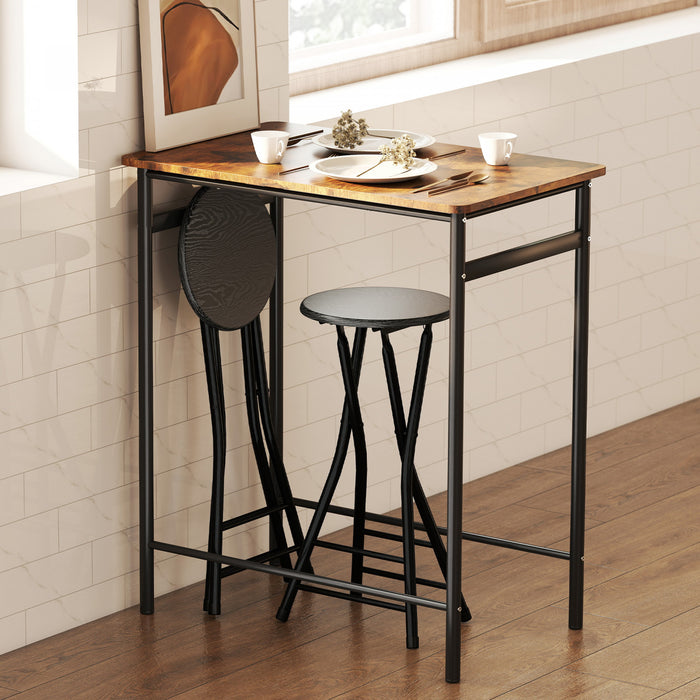 HOMCOM 24\" Bar Stools Set of 2, Folding Bar Chairs with Footrest, Black