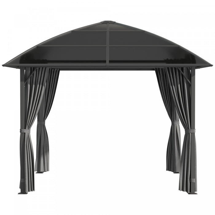 Outsunny 10' X 10' Outdoor Gazebo Canopy, Hardtop Gazebo With uv60+ Polycarbonate Roof, Solid Steel Frame, Central Hook, And curtains, For garden, lawn, backyard and deck