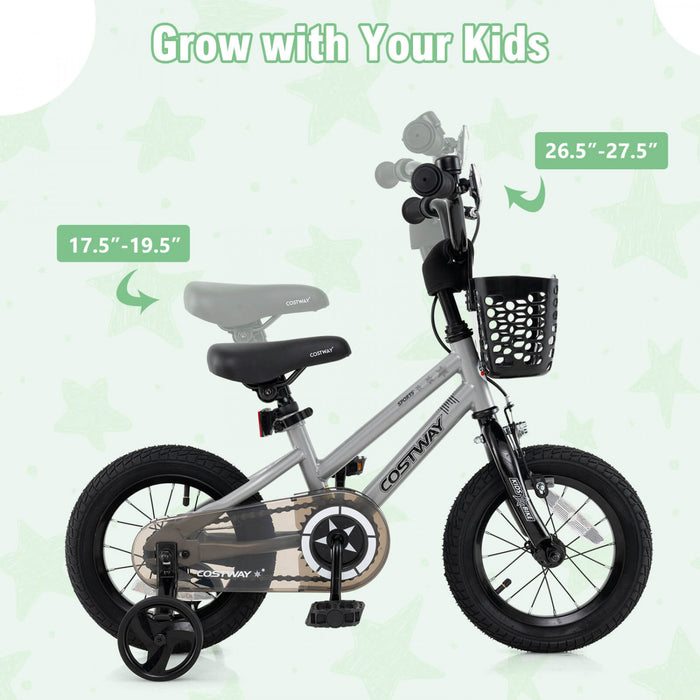 Costway 12\" Kid's Bike With Training Wheels Adjustable Handlebar & Seat Handbrake Silver