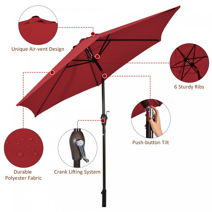 Costway 10Ft Outdoor Market Patio Table Umbrella Push Button Tilt Crank Lift Burgundy