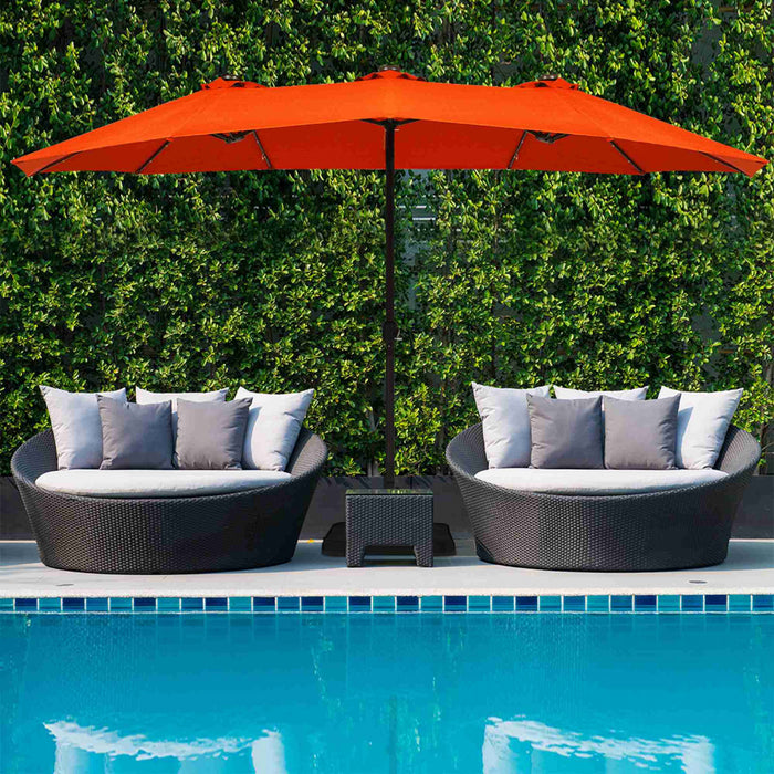 Costway 15Ft Patio Double-Sided Solar LED Market Umbrella Crank Base Orange