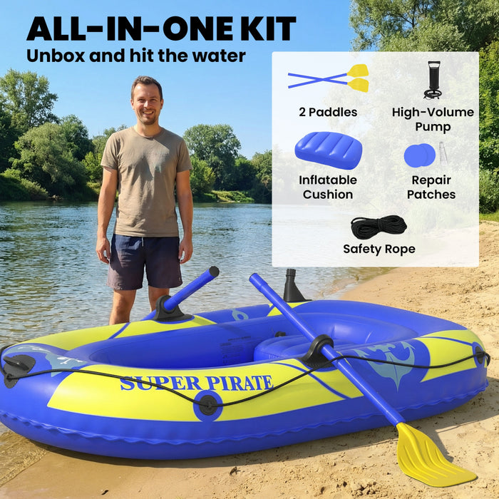Outsunny 1-2 Person Inflatable Kayak, Recreational Sit In Kayak with Rod Holders, Four-Chamber Design, Paddles, Pump and Repair Kit for Adults & Youth, Dark Blue