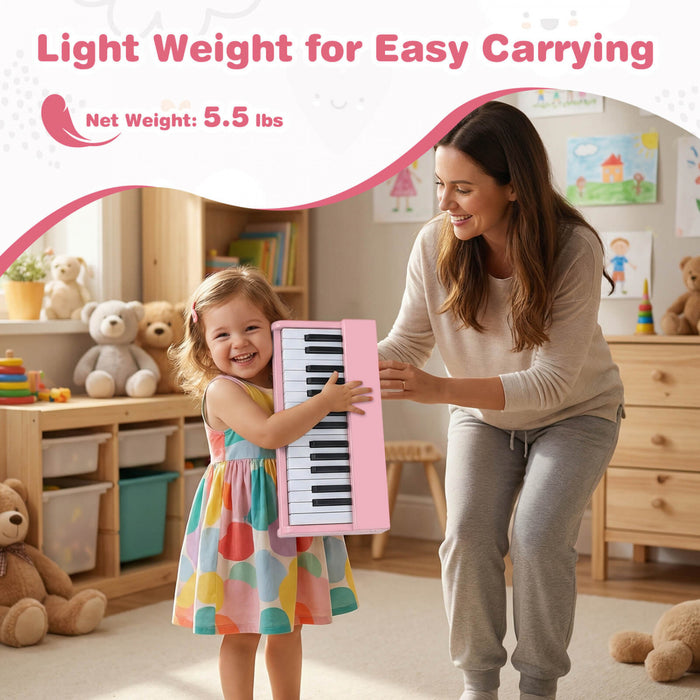 Costway 30 Keys Kids Piano Keyboard with Removable Music Stand, One-key Start Function Pink