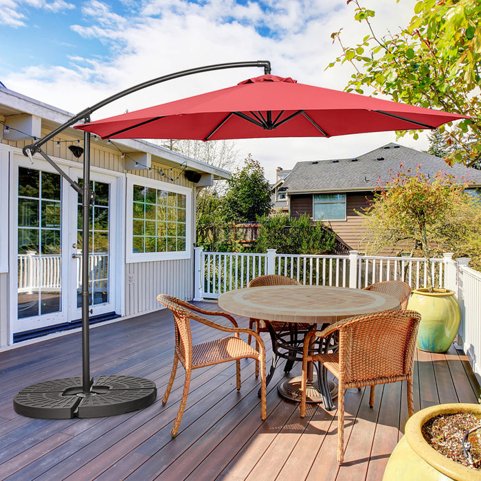 Costway 10 FT Patio Offset Umbrella w/8 Ribs Cross Base Tilt Claret