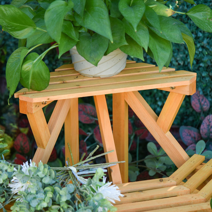 Outsunny Wooden Rustic 3-tier Raised Plant Stand With Slatted Shelves Indoor & Outdoor Display Rack Plant Pot Organizer 37.75\" X 25.25\" X 24\"