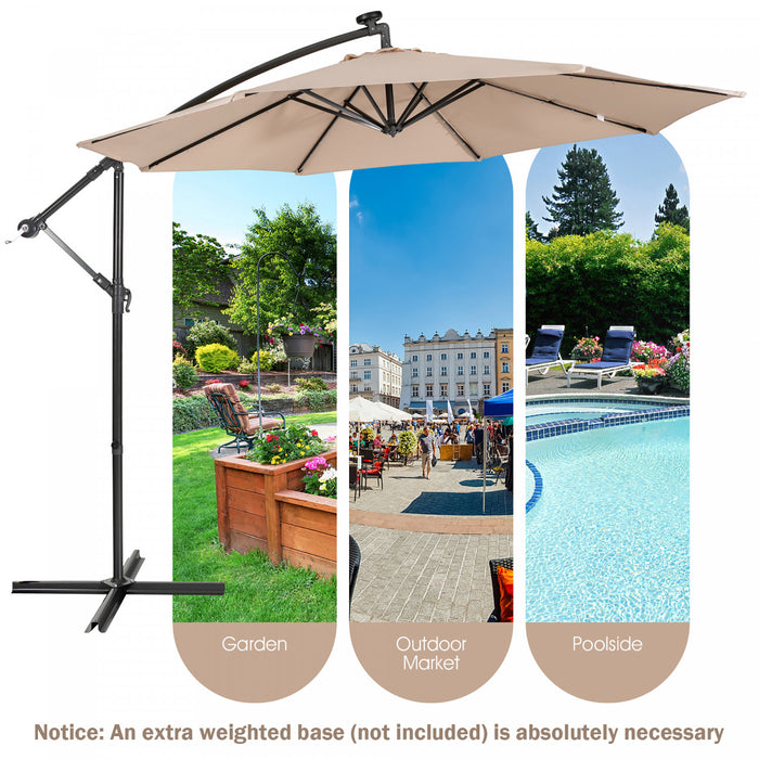 Costway 10FT Cantilever Solar Powered 32LED Lighted Patio Offset Umbrella Outdoor Beige