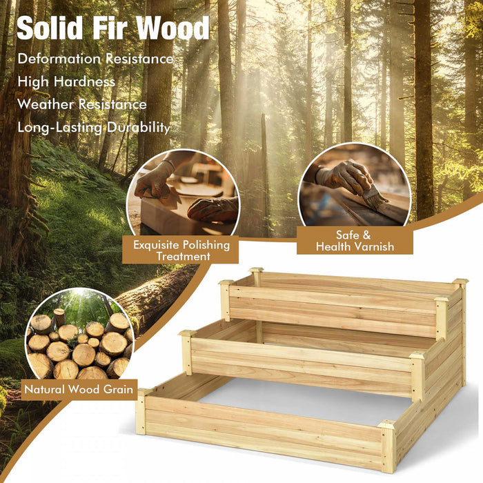 Costway 3-tier Raised Garden Bed Wood Planter Kit For Flower Vegetable Herb 48x 48x 22in