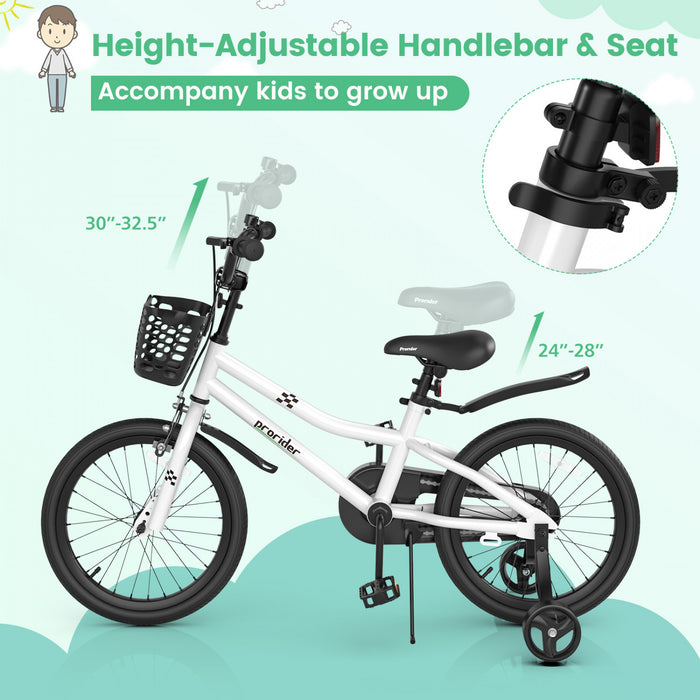 Costway 18\" Kid's Bike With Removable Training Wheels & Basket For 4-8 Years Old White