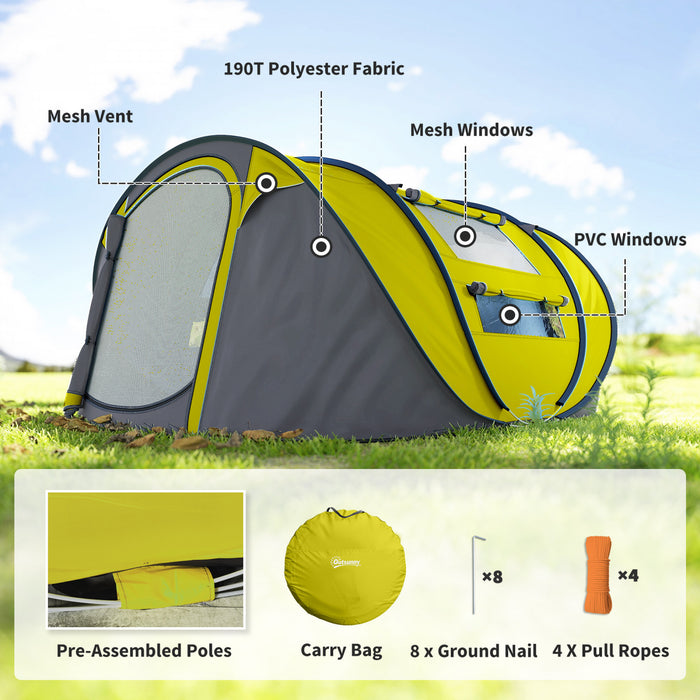 Outsunny 4 Person Camping Tent Automatic Pop Up Tent with Carry Bag Doors