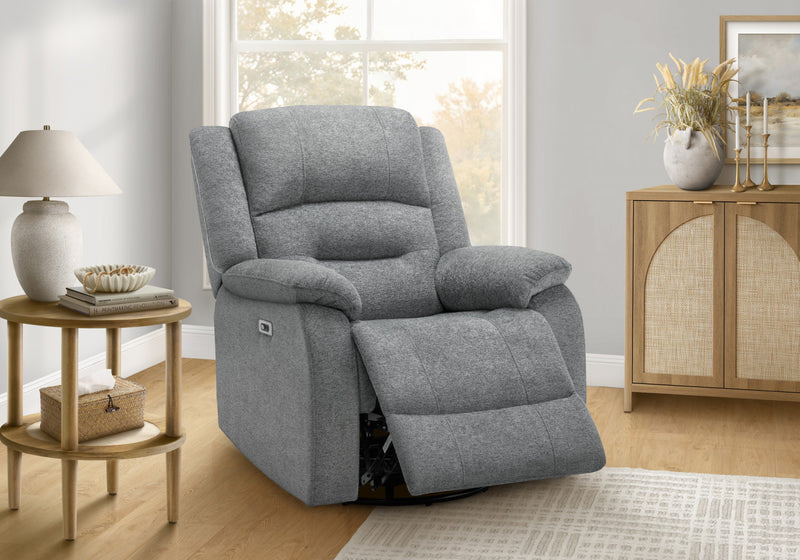Large Upholstered Power Reclining Chair, Usb Ports Included, Blue Fabric, Transitional Recliner