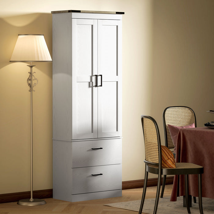 HOMCOM 67\" Tall Kitchen Pantry Cabinet with Adjustable Shelves Cream White