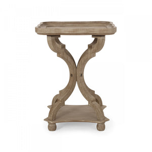 Jason Traditional Square Side Table With Shelf, Driftwood