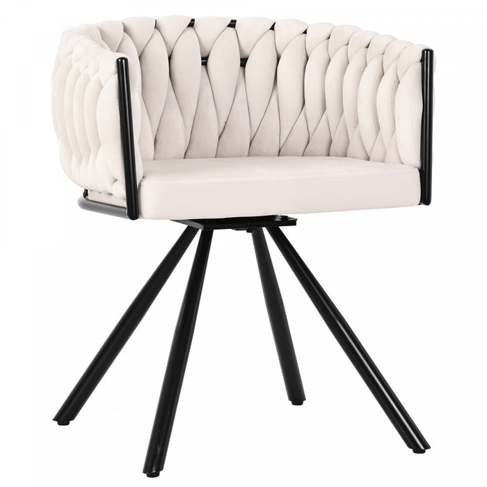 Amelia Velvet Swivel Dining Chairs with Tufted Upholstered and Metal Legs Set of 6, Beige