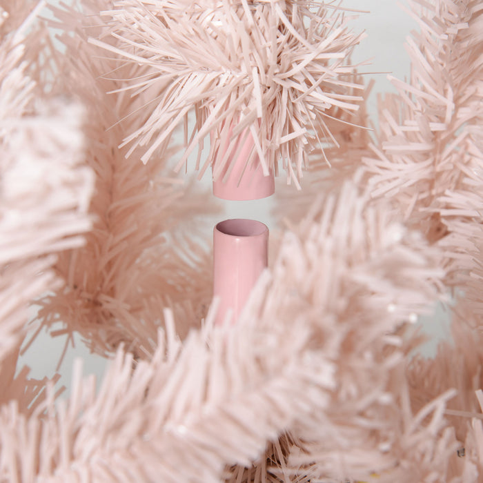 Homcom 6 Foot Artificial Christmas Tree With Metal Base Pink And White