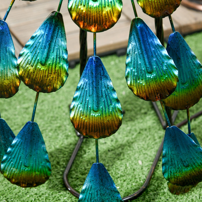 Outsunny Peacock Garden Statue Steel Lawn Ornament Multi-coloured