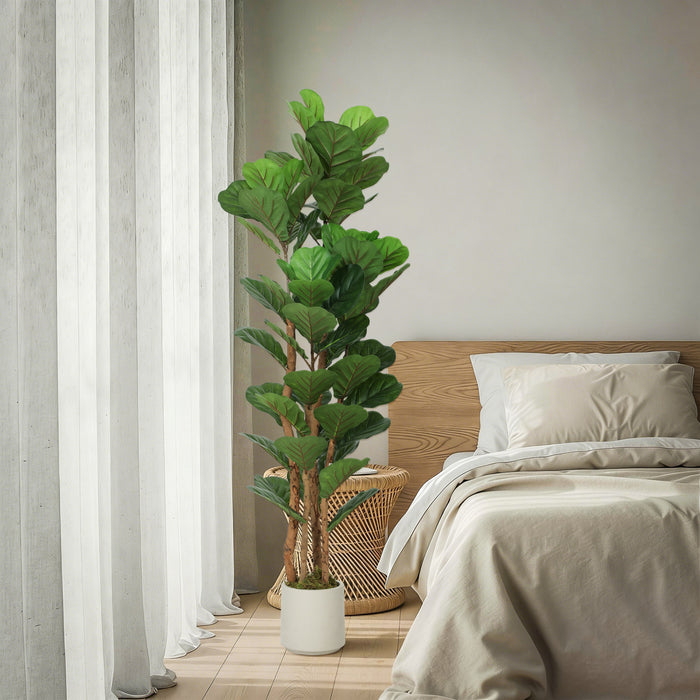 HOMCOM Faux Fiddle Leaf Fig Tree, 5FT Fake Tree for Indoor Decor
