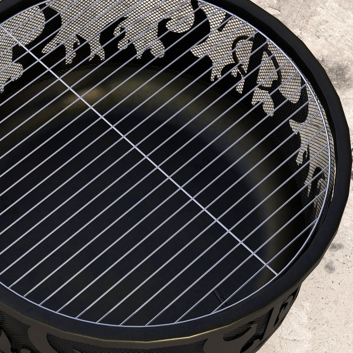 Outsunny 24\" Round Outdoor Fire Pit 2-in-1 Firepit Bowl W/ Lid, Grill