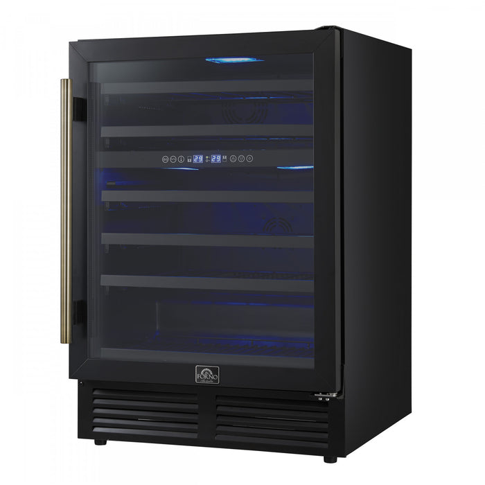 Forno Bacchino 24\" Wine Cooler, Black,51 Bottle Capacity, Built-In or Freestanding-FWCDR6634-24BLK