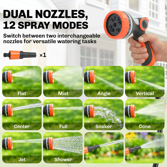 Outsunny Retractable Garden Hose Reel, 1/2\" x 92ft Wall Mounted Hose Reel with 12-Pattern Nozzles, Auto Retraction, Self-Locking, Slow Return System, 180° Swivel Bracket