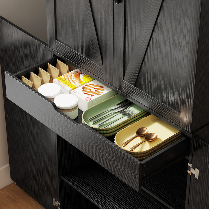 HOMCOM 72\" Kitchen Pantry Cabinet, Farmhouse Kitchen Storage Cabinet, Black