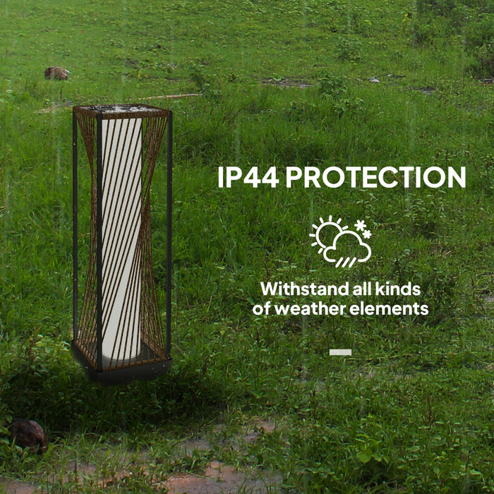 Outsunny Rattan Solar Floor Lamp, Solar Powered Outdoor Lamp with Auto On/Off LED Lights, IP44 Waterproof, Decorative Outdoor Lantern for Patio, Porch, Pathway, Brown