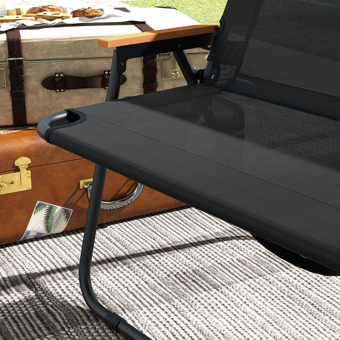 Outsunny Folding Patio Chair For 2 People With Armrest, Mesh Fabric Seat